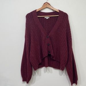 Burgundy American Eagle Cropped Cardigan